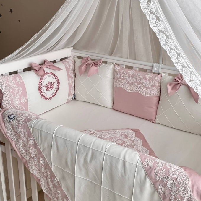 Set lenjerie Patut Copii Bebe 8 piese Classic Roz (17)